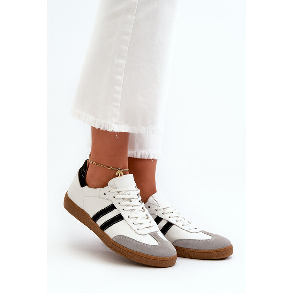 Zazoo N1068 Skórzane Niskie Sneakersy Damskie Białe 66660640