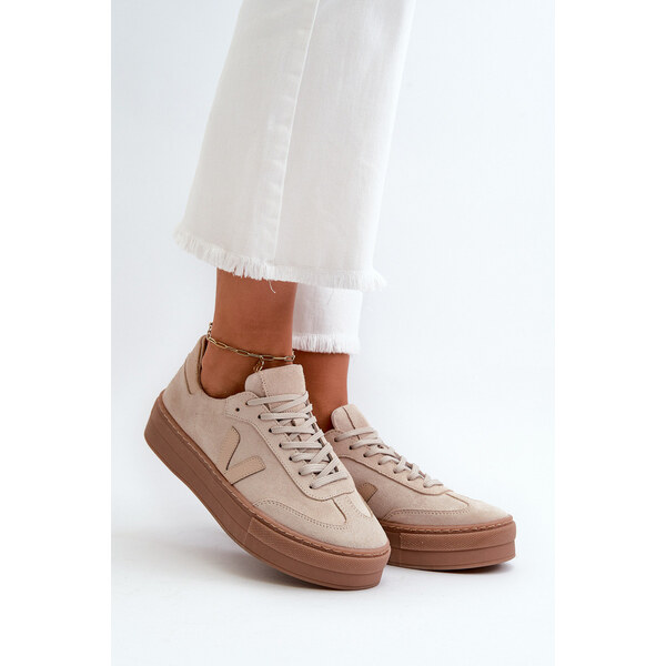 Zazoo N1100S2 Sneakersy Zamszowe Damskie Na Platformie Beżowe 66660642