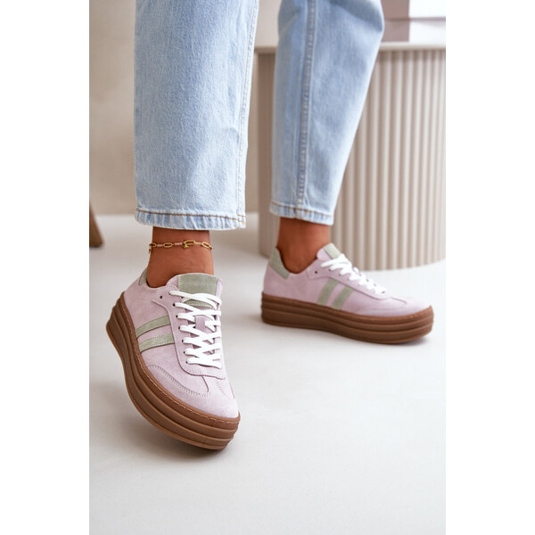 Zazoo N1068S4 Damskie Zamszowe Sneakersy Na Platformie Fioletowe 66660695