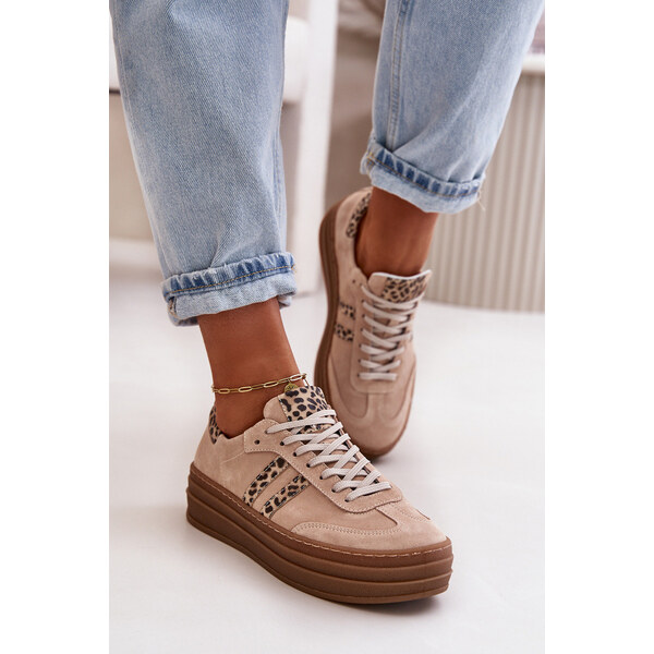 Zazoo N1068S4 Damskie Zamszowe Sneakersy Na Platformie Panterka Różowe 66660801