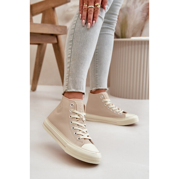 Big Star Shoes Trampki Damskie Ocieplane Z Eko Skóry Beżowe Big Star 66660807