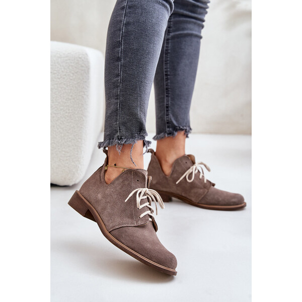 Zazoo 2959 Zamszowe Półbuty Oksfordki Sznurowane Na Płaskim Obcasie 66660891