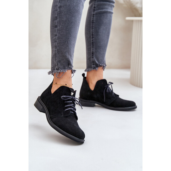 Zazoo 2959 Zamszowe Półbuty Oksfordki Sznurowane Na Płaskim Obcasie 66660892