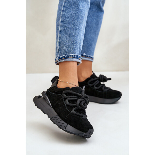 Boto Zamszowe Sneakersy Damskie Na Platformie Z Grubym Sznurowaniem 66660938