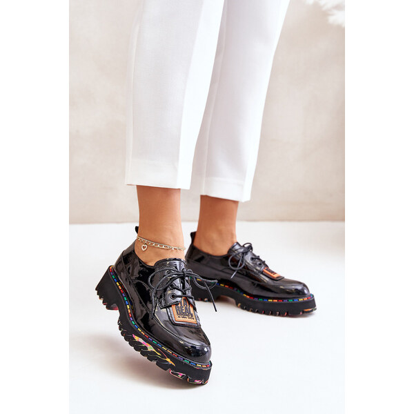 Boto Lakierowane Półbuty Damskie Sznurowane Artiker 55C0499 Czarne 66660965