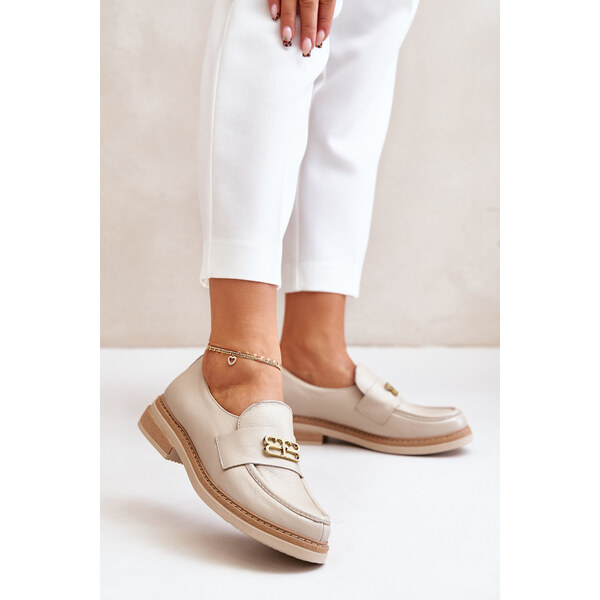 Zazoo 20174 Skórzane Eleganckie Półbuty Damskie Na Płaskim Obcasie 66661073