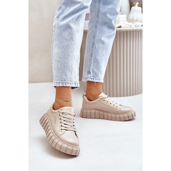 Big Star Shoes Ocieplane Sneakersy Damskie Big Star MM274618 Beżowe 66661201