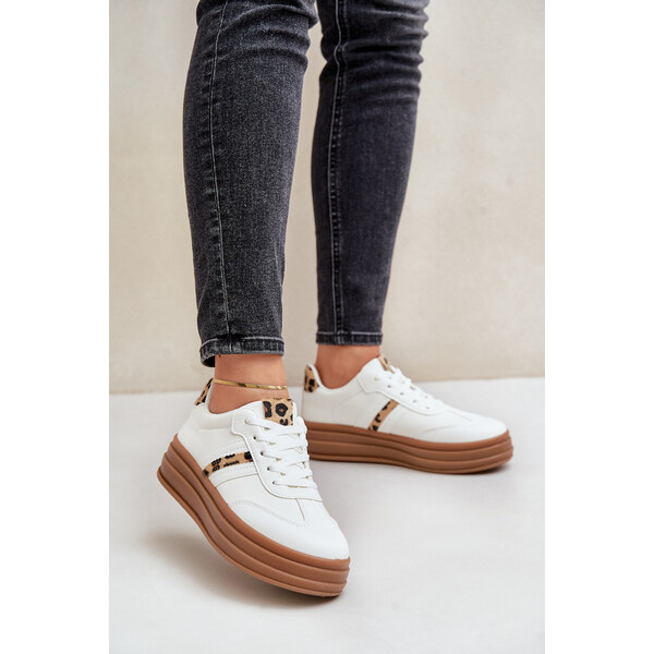 Boto Sneakersy Damskie Na Platformie Panterka Białe Dravinnia 66661454