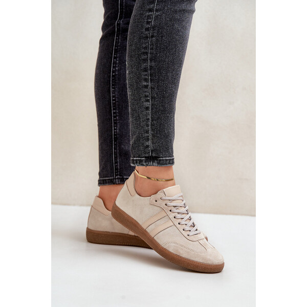 Zazoo N1068 Zamszowe Niskie Sneakersy Damskie Beżowe 66661458