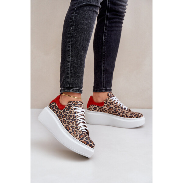 Skórzane Sneakersy Na Platformie W Panterkę Zazoo 3346 Brązowo 66661469