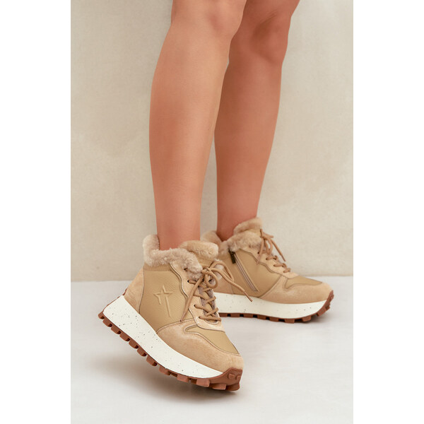 Big Star Shoes Skórzane Sneakersy Trapery Damskie Z Futerkiem Na 66661476