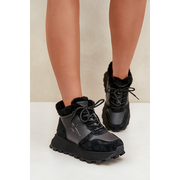 Big Star Shoes Skórzane Sneakersy Trapery Damskie Z Futerkiem Na 66661477