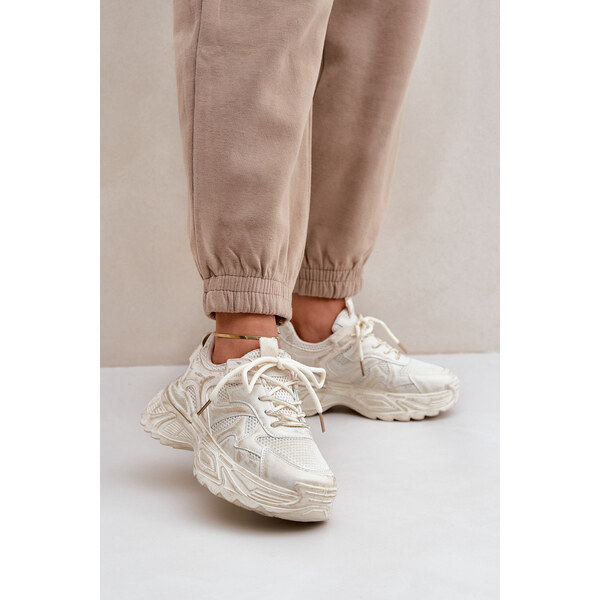 Boto Sneakersy Damskie Z Przetarciami Na Platformie Beżowe Seladwen 66661510