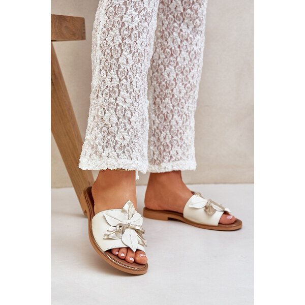 Boto Klapki Z Ozdobą Skóra Naturalna Zazoo 3667 Białe 66661597