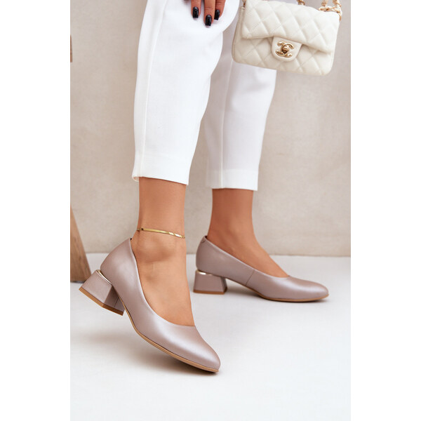 Boto Skórzane Czółenka Lewski 3118 Ciemnobeżowe 66661628