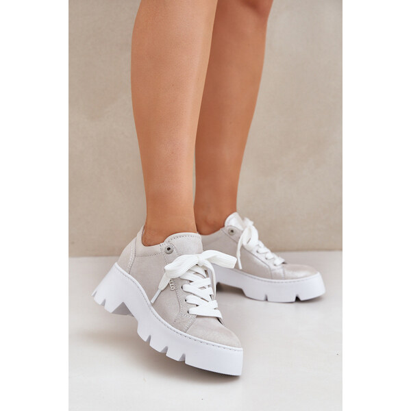 Sneakersy Buty Sportowe Na Platformie CheBello 4632 Srebrne 66661695