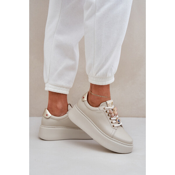 Damskie Skórzane Sneakersy Na Platformie Z Ozdobami CheBello 4292 66661700