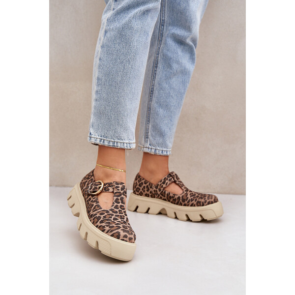 Zamszowe Półbuty Z Klamrą W Panterkę Zazoo 20183 Brązowe 66661718