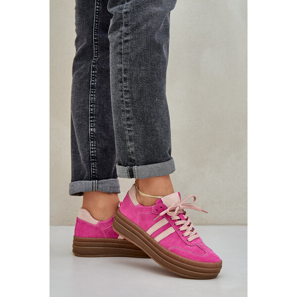 Zazoo N1068S4 Damskie Zamszowe Sneakersy Na Platformie Fuksja 66661746