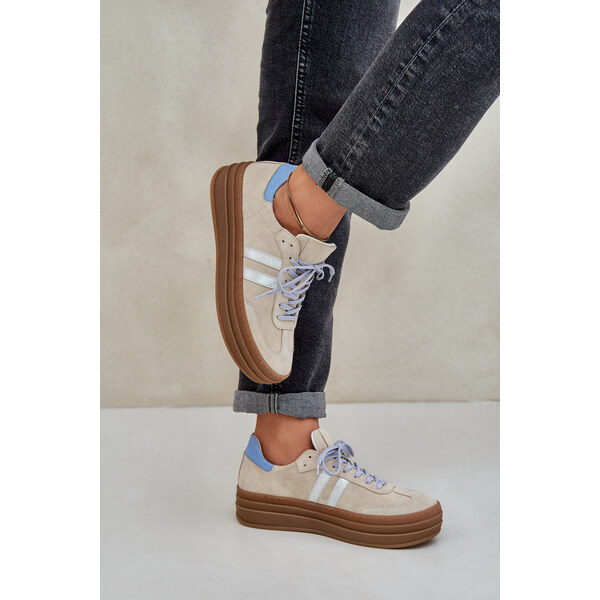 Zazoo N1068S4 Damskie Zamszowe Sneakersy Na Platformie Beżowe 66661747