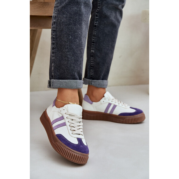 Zazoo N1068S6 Skórzane Niskie Sneakersy Damskie Na Platformie Białe 66661748