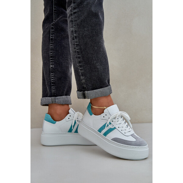 Zazoo N1068S8 Skórzane Niskie Sneakersy Damskie Na Platformie Białe 66661750