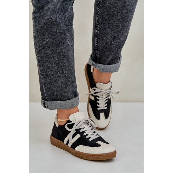 Zazoo N1068 Skórzane Niskie Sneakersy Damskie Czarne 66661751