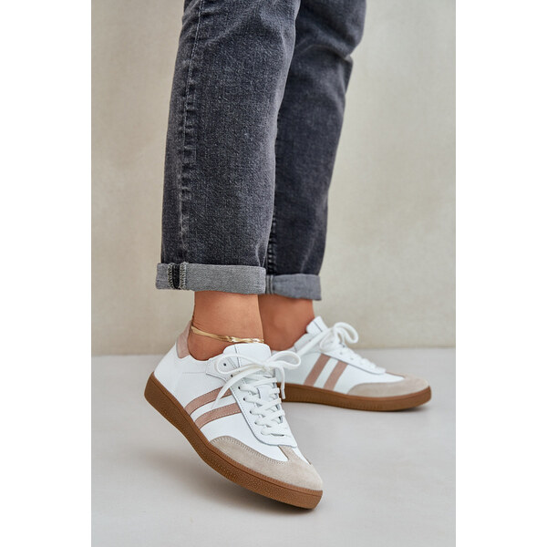 Zazoo N1068 Skórzane Niskie Sneakersy Damskie Beżowe 66661752