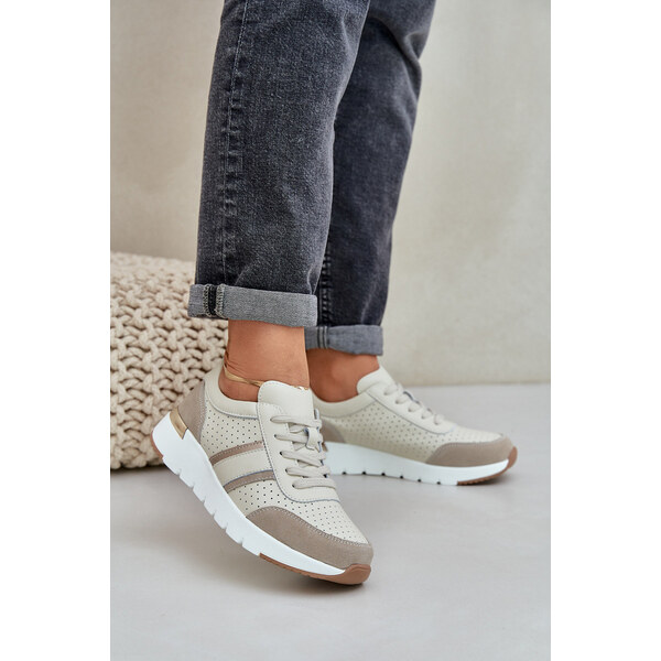 EVENTO Skórzane Lekkie Sneakersy Buty Sportowe Damskie Beżowe Norlexia 66661830
