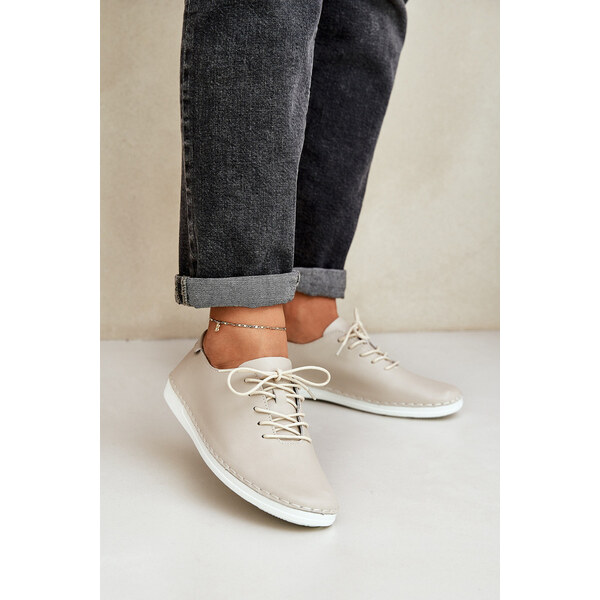 S.Barski Sznurowane Półbuty Z Naturalnej Skóry D&A LR51-645 Beżowe 66661885