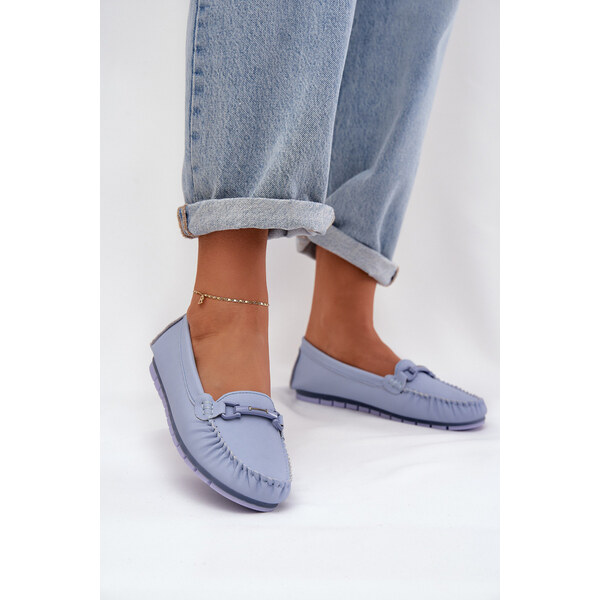 Płaskie Skórzane Mokasyny Z Ozdobą S.Barski LR51-547 Niebieskie 66661882