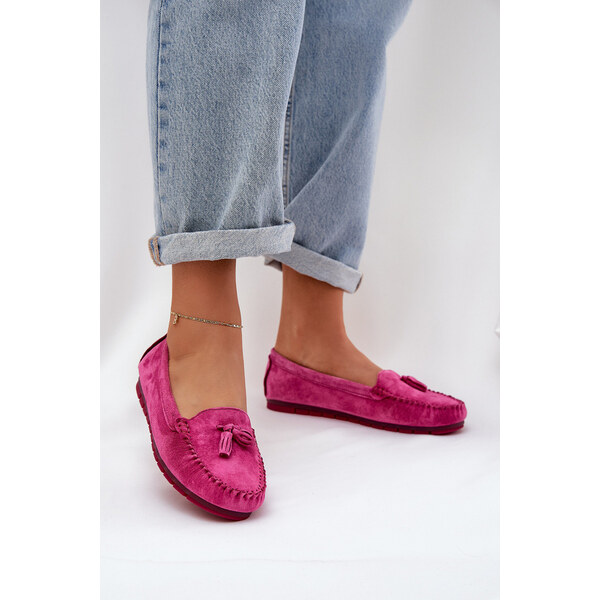 Damskie Płaskie Klasyczne Zamszowe Mokasyny S.Barski LR51-548 Fuksja 66661883