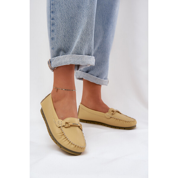 Płaskie Skórzane Mokasyny Z Ozdobą S.Barski LR51-547 Żółte 66661881
