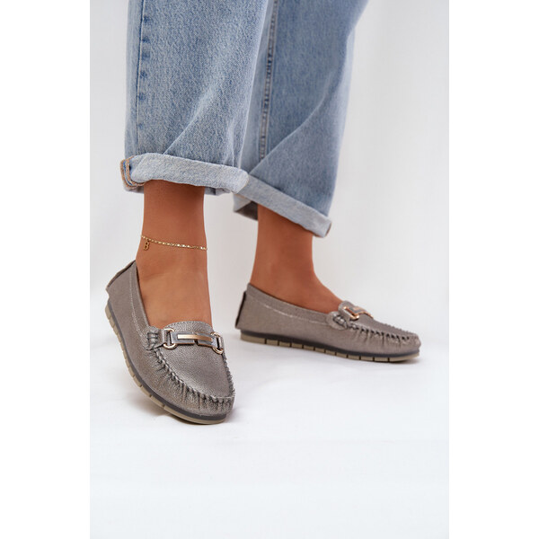 S.Barski Brokatowe Płaskie Mokasyny Ze Skóry Naturalnej D&A LR51-546 66661887