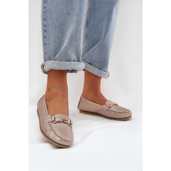 S.Barski Brokatowe Płaskie Mokasyny Ze Skóry Naturalnej D&A LR51-546 66661888