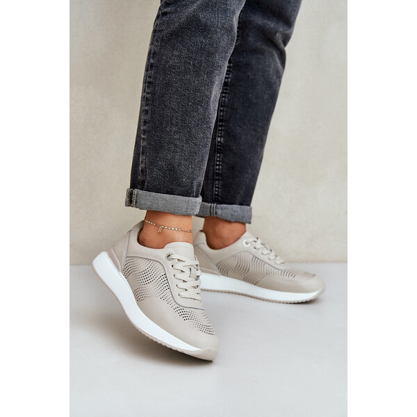 Skórzane Buty Sportowe Sneakersy Damskie S.Barski LR51-551 Beżowe 66661891