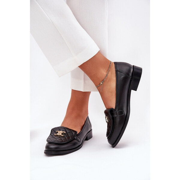 Skórzane Mokasyny Ze Złotą Ozdobą Laura Messi 2927 Czarne 66661929