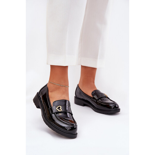 Lakierowane Mokasyny Damskie Z Serduszkiem S.Barski HY51-379 Czarne 66661977