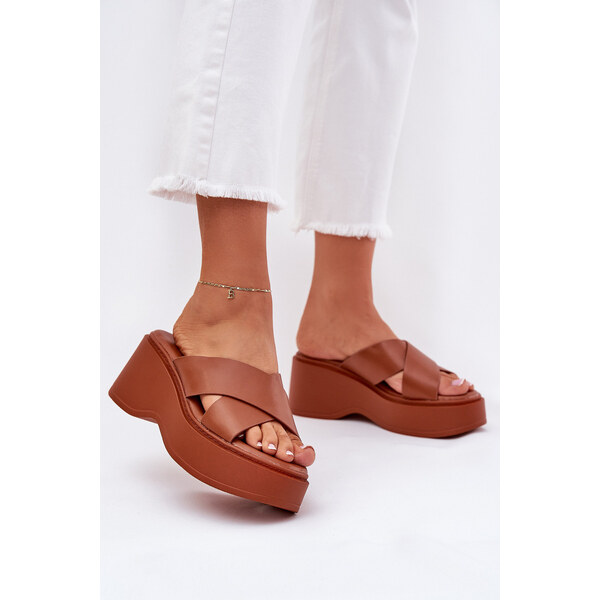 Boto Klapki Damskie Na Platformie I Koturnie Camel Nelithraea 66662005