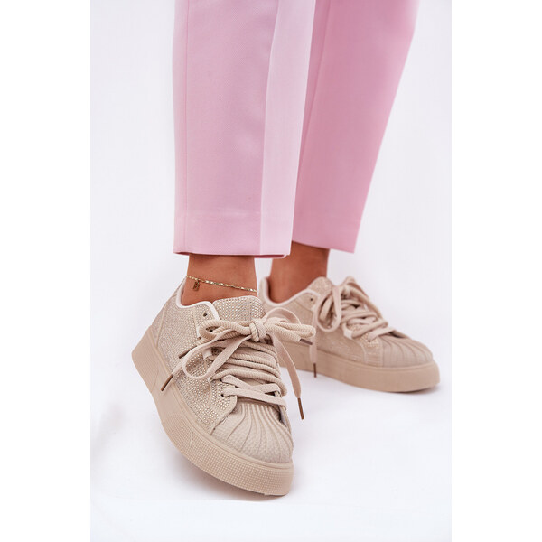 Boto Sneakersy Damskie Ze Zdobieniem Na Platformie Beżowe Eanneth 66662023
