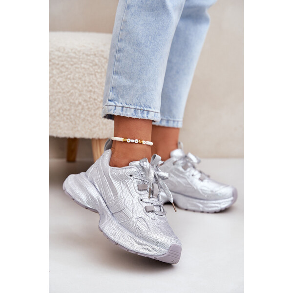 Boto Sneakersy Damskie Zdobione Cyrkoniami Srebrne Porrot 66662074