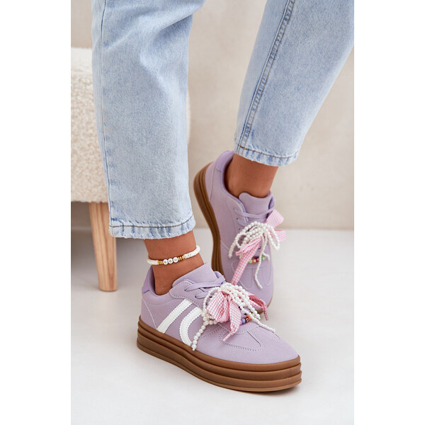 Boto Sneakersy Damskie Na Platformie Z Ozdobami Fioletowe Vinness 66662088