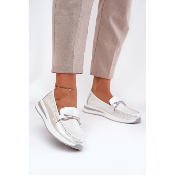 Skórzane Mokasyny Damskie S.Barski GR51-598 Perłowe 66662267