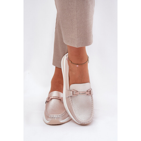 Skórzane Mokasyny Damskie S.Barski GR51-598 Perłowy Róż 66662268