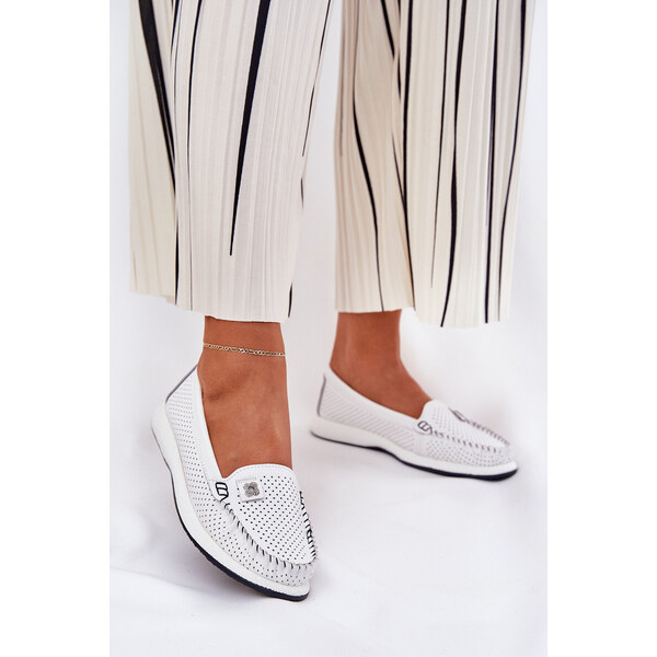 Skórzane Mokasyny Damskie S.Barski LR51-673 Białe 66662273