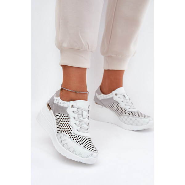 Skórzane Ażurowe Buty Sportowe Sneakersy Na Koturnie S.Barski LR51-641 66662275