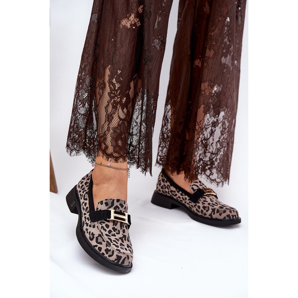 Zamszowe Mokasyny Damskie Panterka Vinceza 66792 Szare 66662304