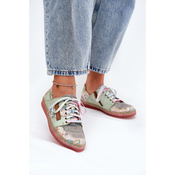 Skórzane Półbuty Damskie Maciejka 06791-09 Jasnozielone 66662313