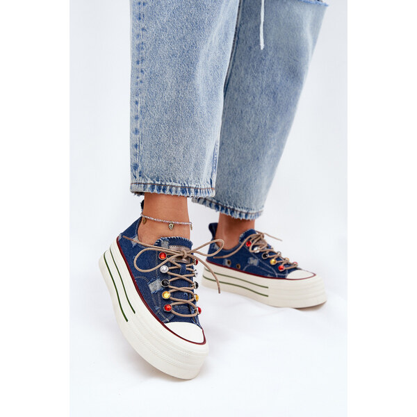 Trampki Damskie Na Platformie GOE RR2N4103 Granatowe 66662322