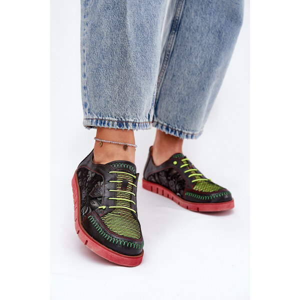 Skórzane Półbuty Damskie Wzorzyste Maciejka 06784-20 Czarne 66662318